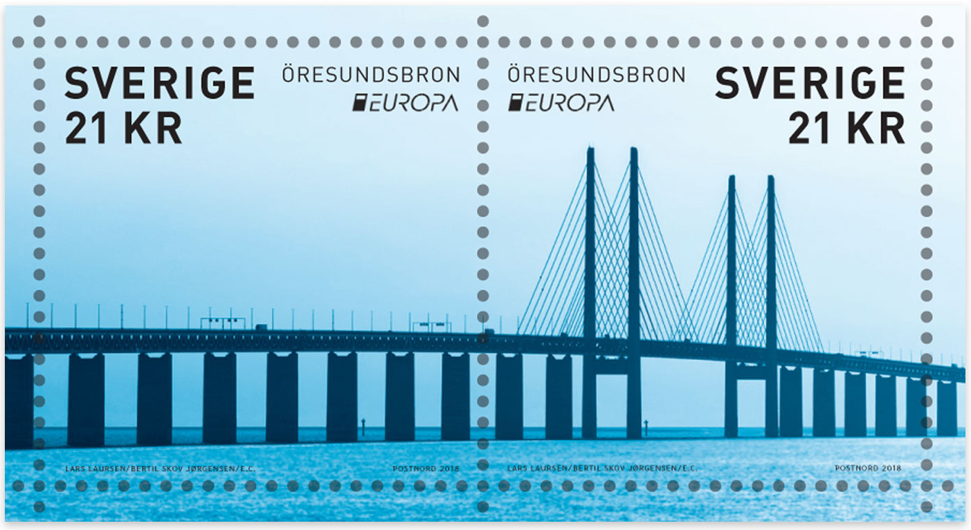 Frimärke med motiv Öresundsbron.
