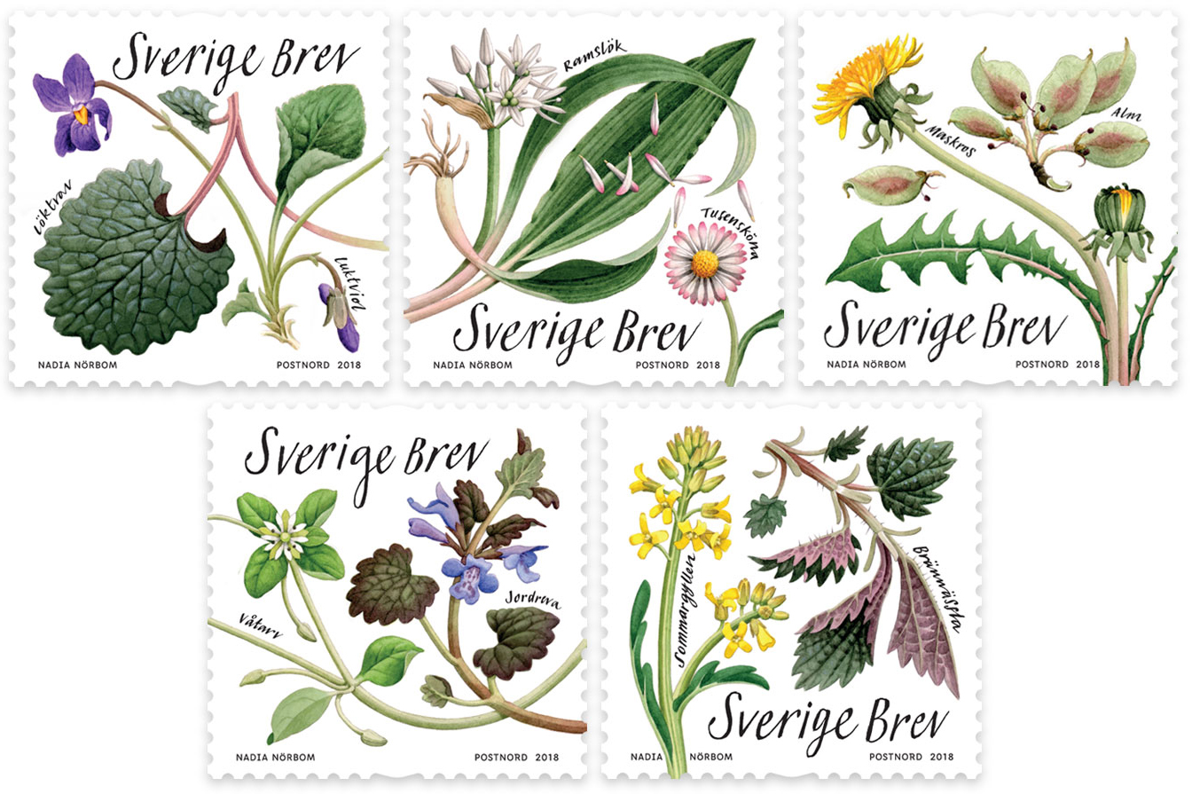 Frimärke med motiv växter.